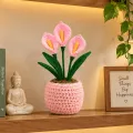 Handmade Crochet Pink Flower Pot for Home Decor