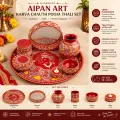 Handmade Aipan Art Karva Chauth Pooja Thali Set – 30×30 cm