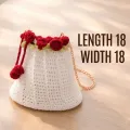 Women's White Crochet Drawstring Bag with Red Roses