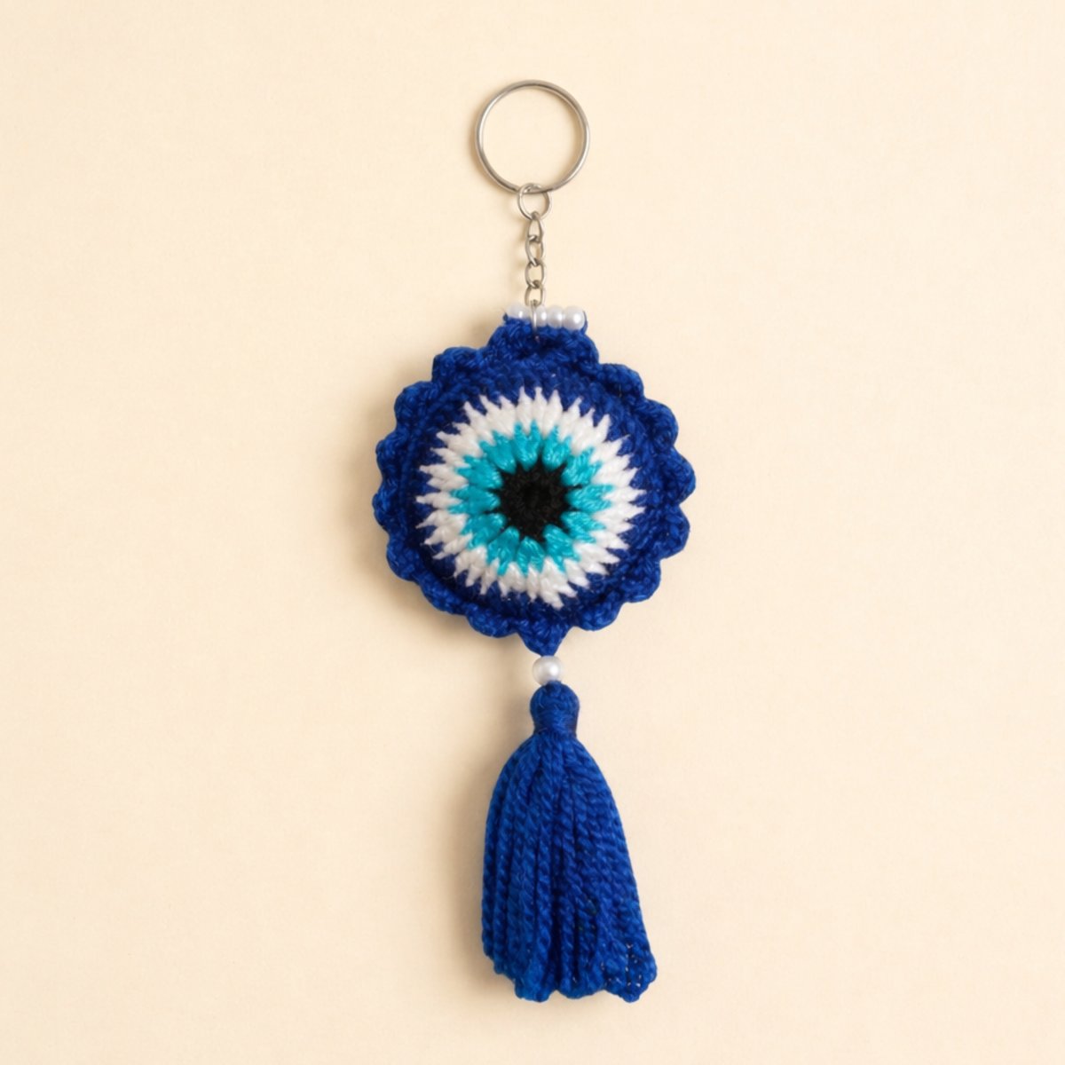 Evil Eye Crochet Keychain & Car Hanging Handmade | 15cm x 5cm | Stylish Protection Charm | PahadiKala