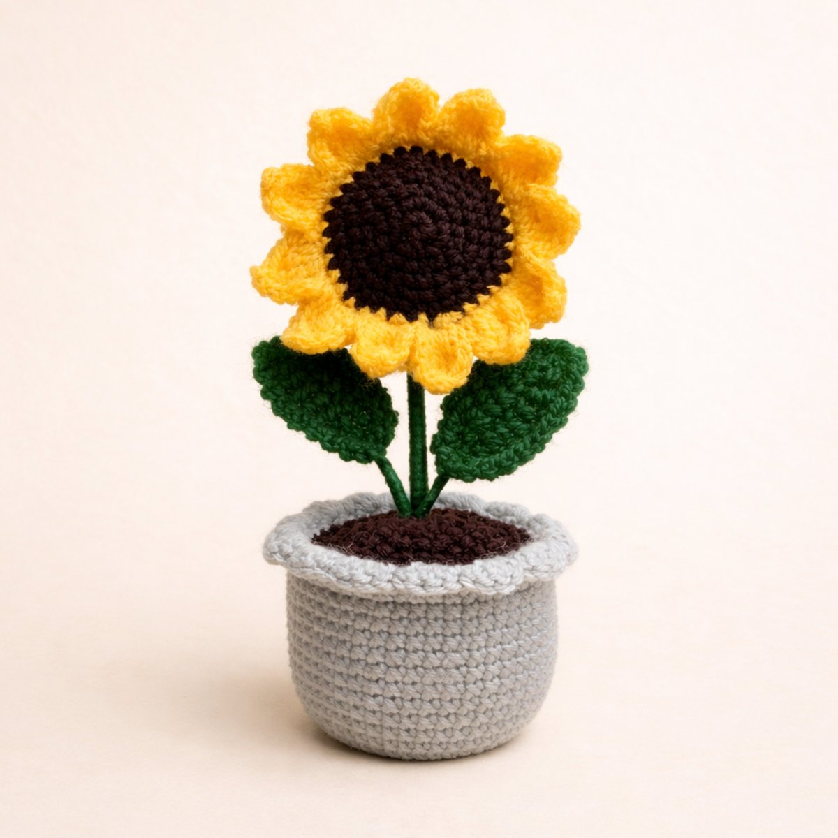 Handmade Crochet Sunflower Pot | 14cm x 6cm | Cute Home Decor & Gift | PahadiKala