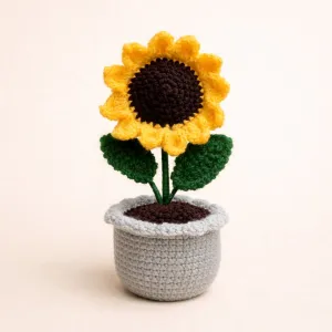 Handmade Crochet Sunflower Pot | 14cm x 6cm | Cute Home Decor & Gift | PahadiKala