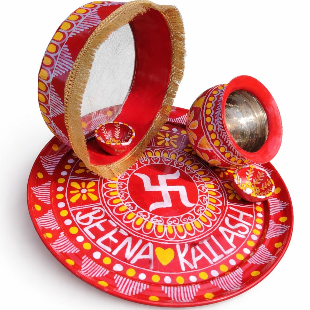 Handmade Karwa Chauth Thali Set 25x25 cm | | PahadiKala