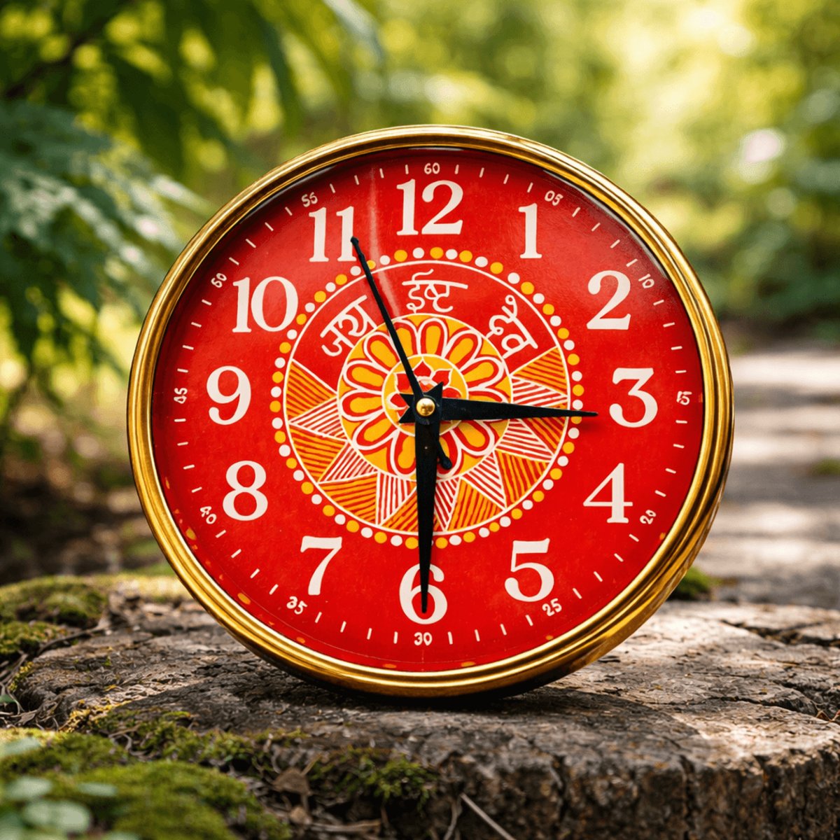 Handcrafted Aipan Kala Wall Clock 35cm | Traditional Uttarakhand Design Decor | PahadiKala