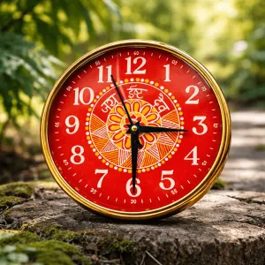 Handcrafted Aipan Kala Wall Clock 35cm | Traditional Uttarakhand Design Decor | PahadiKala