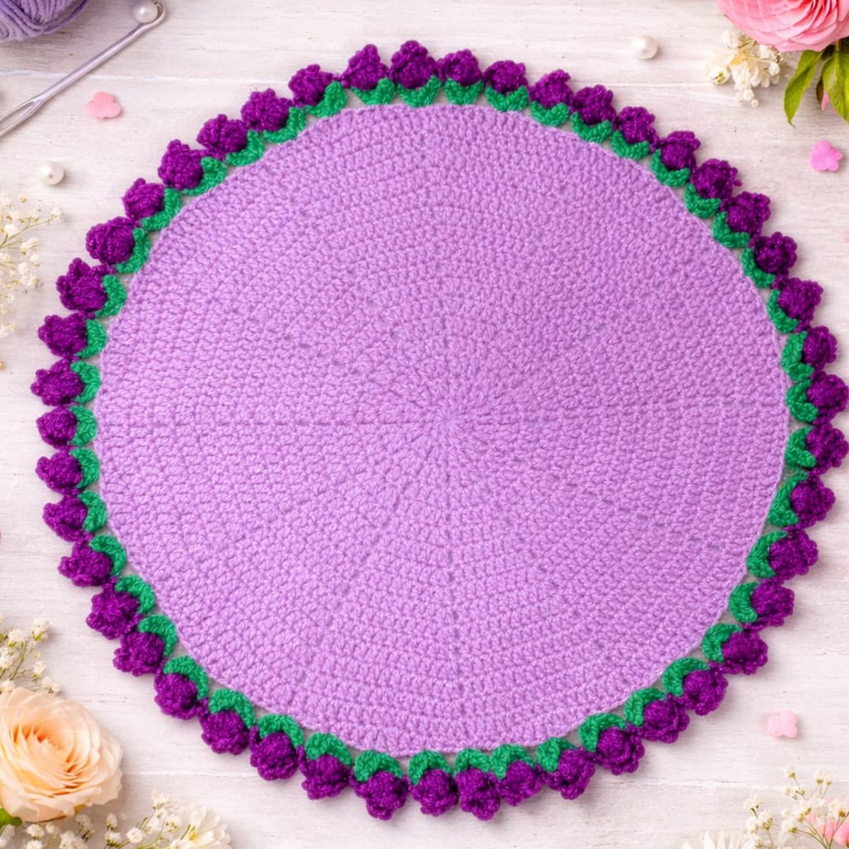 Handmade Crochet Thal Cover 20cm | Decorative Mandir Thali Mat Purple | PahadiKala