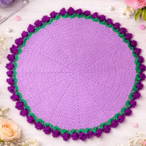 Handmade Crochet Thal Cover 20cm | Decorative Mandir Thali Mat Purple