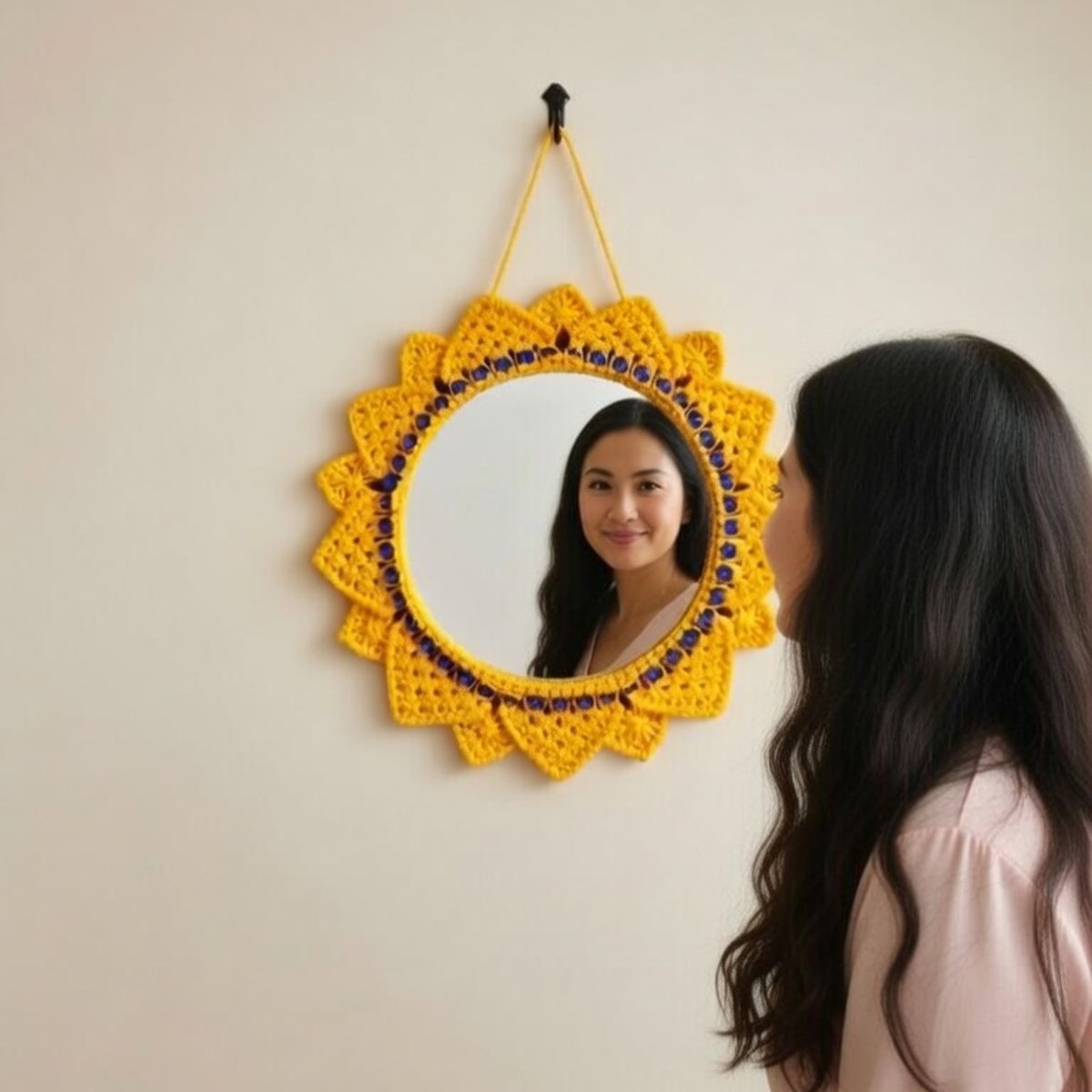 Handmade Sunflower Macrame Wall Mirror | Decorative Boho Home Décor