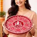 Hand-Painted Ganesha Pooja Thali 12 cm | Red White Decorative Thali