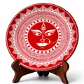 Hand-Painted Maa Durga Wall Plate 12 cm | Red White Decorative Art