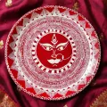 Hand-Painted Maa Durga Wall Plate 12 cm | Red White Decorative Art