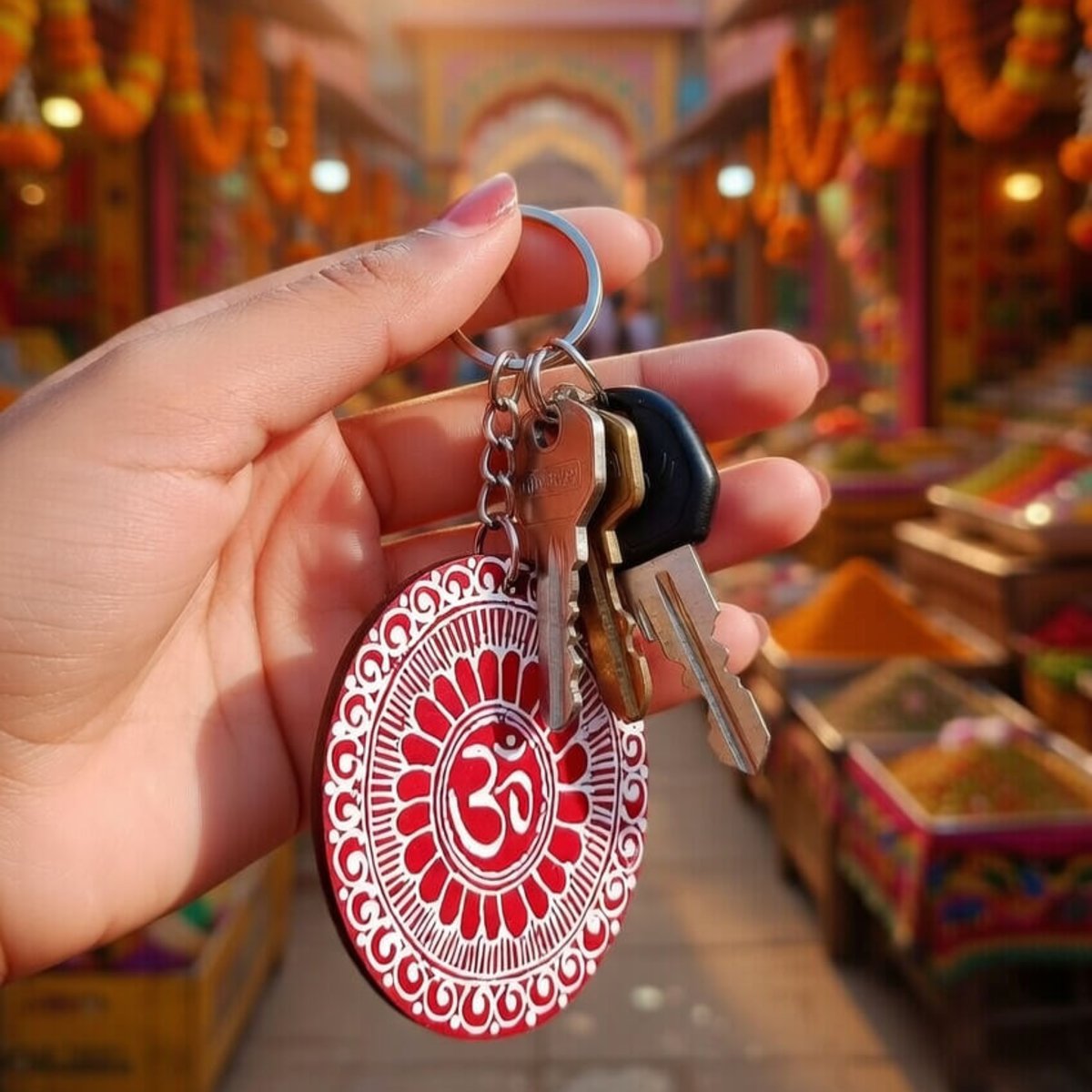 Handmade Om Keychain Set of 2 | Spiritual Hand-Painted Key Ring Gift Set | PahadiKala