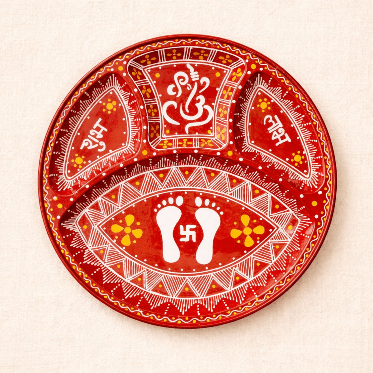 Handcrafted Shubh Labh Puja Thali 30 cm | Traditional Om Design Plate | PahadiKala