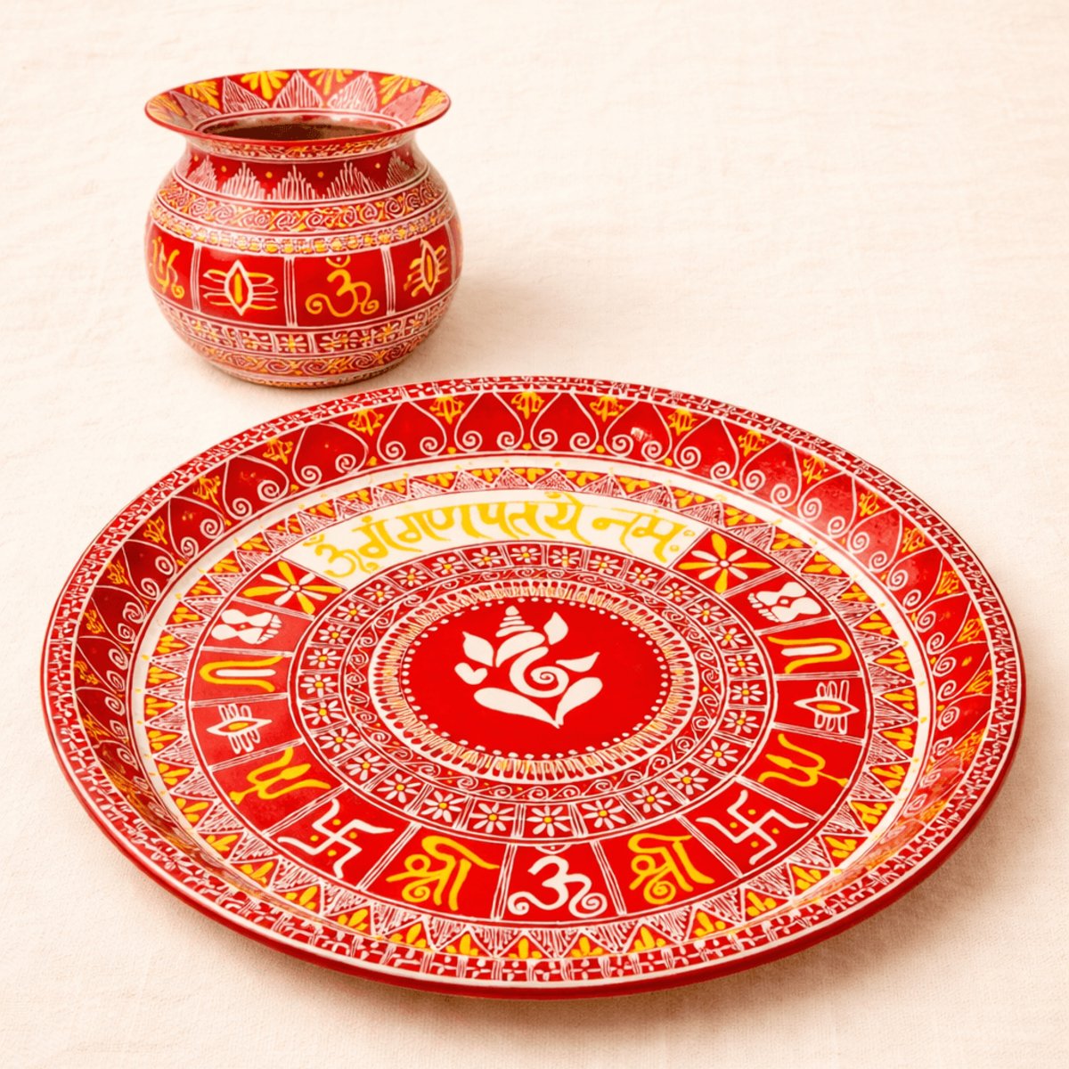 Handcrafted Pooja Thali with Kalash Set 25 cm | Traditional Combo Set | PahadiKala