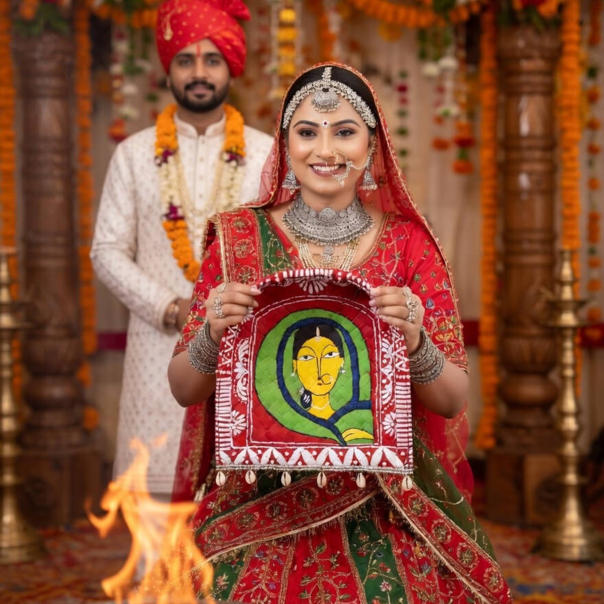 Suppa Aipan Art Wall Hanging (30 cm) with Kodi Tassels | Handmade Decor | PahadiKala