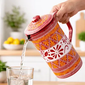 Hand-Painted Aipen Copper Water Jug 25 cm | Traditional Tamba Jug with Lid