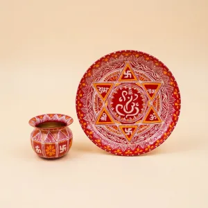 Aipan Pooja Thali with Kalash (30 cm) | Handmade Traditional Decor | PahadiKala