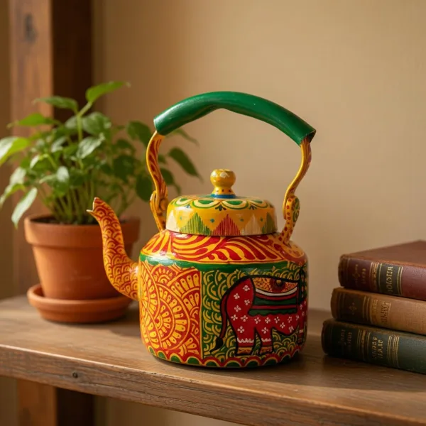 Aipan Art Handpainted Decorative Kettle (14 cm, 700 g)