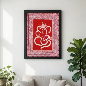 Aipan Ganesh Wall Frame 40x30 cm | Handcrafted Kumaoni Aipan Art Decor | PahadiKala