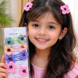 Crochet Flower Hair Clips Set (7 cm) | Cute Handmade Hair Accessories | PahadiKala