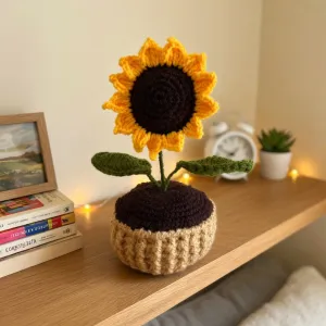 Handmade Crochet Sunflower Pot (8×17 cm) | Mini Home Decor & Gift Item | PahadiKala