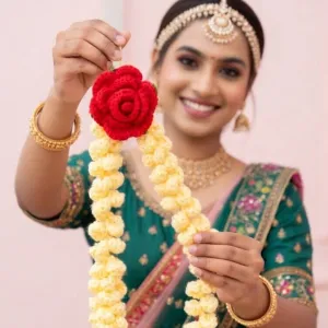 Handmade Crochet Rose Hair Accessory with Floral Gajra (17 cm) | PahadiKala