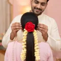 Handmade Crochet Rose Hair Accessory with Floral Gajra (17 cm)