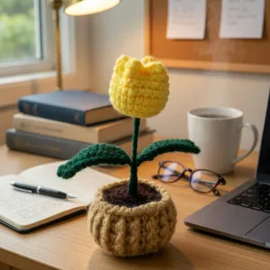 Handmade Crochet Tulip Flower Pot 12cm Cute Decor | PahadiKala