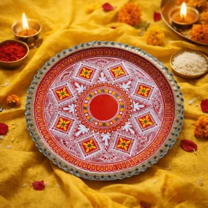 Pahadi Aipan Puja Thali 30x30 cm Handmade | PahadiKala