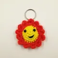 Handmade Smiling Lion Sun Keychain 8cm | Cute Wool Crochet Key Ring Gift