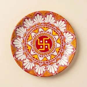 Traditional Handcrafted Red Swastik Decorative Plate - 20 cm | Buy Online | PahadiKala