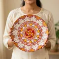 Traditional Handcrafted Red Swastik Decorative Plate - 20 cm | Buy Online