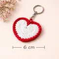 Handmade Crochet Heart Keychain 6 cm | Cute Red White Keyring Gift