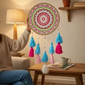 Hand Painted Mandala Wall Hanging 8 Inch Boho Decor | PahadiKala