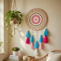Hand Painted Mandala Wall Hanging 8 Inch Boho Decor