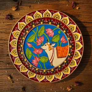 Handmade Lippan Pichwai Art Wooden Wall Hanging 11 Inch | PahadiKala