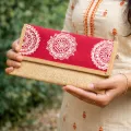 Handmade Aipan Art Hand Purse 9x5 Inch | Ethnic Jute Purse