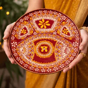 Pahadi Aipan Pooja Thali 30 cm | Handmade | PahadiKala