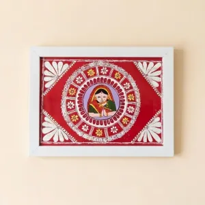 Traditional Namaste Lady handcrafted Painting | 15cm x 12cm Handcrafted Wall Art | PahadiKala
