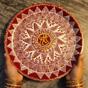 Handcrafted Aipan Pooja Thali 30 cm | Traditional Pooja Plate | PahadiKala