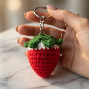 Handmade Crochet Strawberry Keychain 5 cm | | PahadiKala