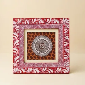 Traditional Red ईजा Aipan Wall Frame 18x18 cm | Om Mandala Decor | PahadiKala