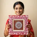 Traditional Red ईजा Aipan Wall Frame 18x18 cm | Om Mandala Decor