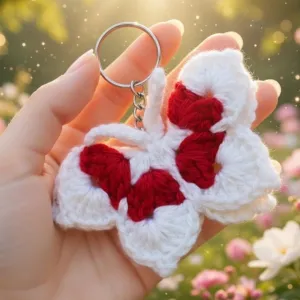 Handmade Crochet Butterfly Keychain 5cm | Cute Red White Keyring | PahadiKala