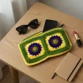 Handmade Crochet Sunflower Zipper Pouch for Essentials