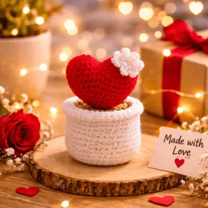 Handmade Crochet Heart Pot Cute Gift & Decor 12 cm | PahadiKala