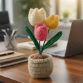 Handmade Crochet Tulip Flower Pot – Cute Desk Decor Gift
