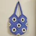 purple Daisy Crochet Shoulder Bag | Handmade Floral Tote Bag (26x24 cm)
