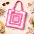 Handmade Pink Crochet Tote Bag 14x14 Inch | Stylish Women Handbag