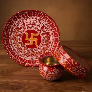 Handmade Aipan Pooja Thali Set 12 Inch with Lota & Channi | PahadiKala